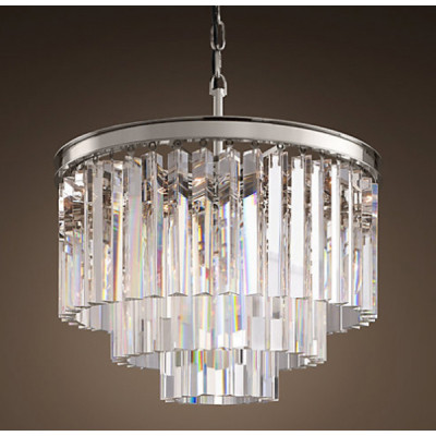 Люстра RH 1920S ODEON CLEAR GLASS FRINGE 3-TIER CHANDELIER nickel 36 см